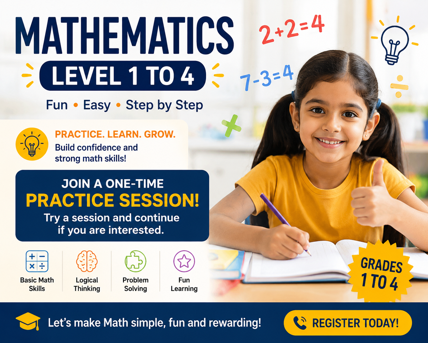 Mathematics For Grades 1 to 4 (One Practice Session: 2 hours)